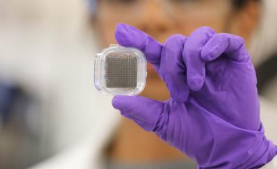 3d-printed supercapacitor electrode, made from a graphene aerogel.